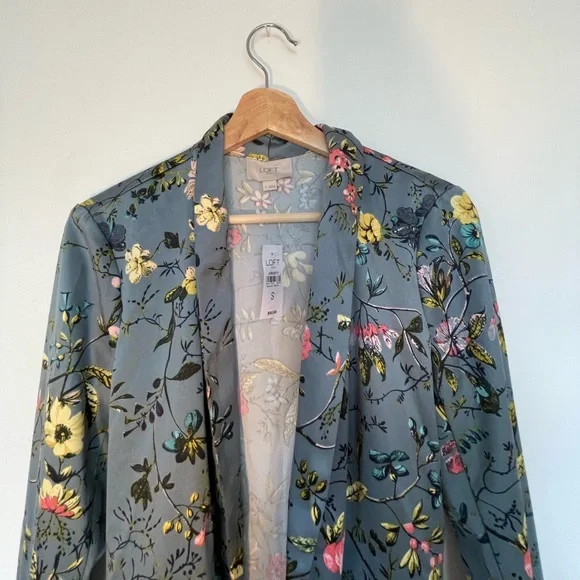 Loft floral/blue satin open front tie Blazer - Picture 9 of 9